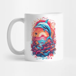 Beautiful Retro Dolphin Color Splash Design Mug